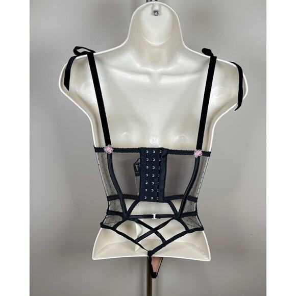 For Love & Lemons Clara Floral Embroidered Cutout Ruffle Black Bodysuit Size XXS - Picture 7 of 9